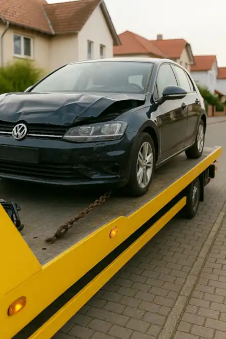Ein defektes Auto wird professionell abgeschleppt, um es beim Autoankauf in Backnang bewerten zu lassen.